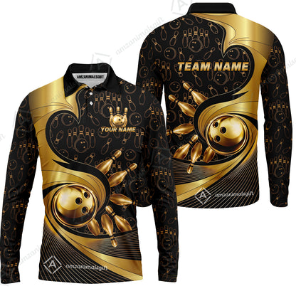 Custom Bowling Jersey Polo Shirt, Bowling Gold Swirling Pattern, Personalize Name and Team Name
