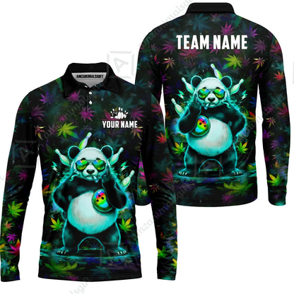Custom Bowling Jersey Polo Shirt, Badass Stoner Panda & Psychedelic Leaves, Custom Bowling Jersey Team Shirt For Players With Name & Team Name