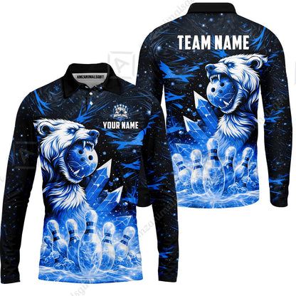 Custom Bowling Jersey Polo Shirt, Arctic Bear & Crystal Galaxy, Custom Bowling Jersey Team Shirt For Players With Name & Team Name