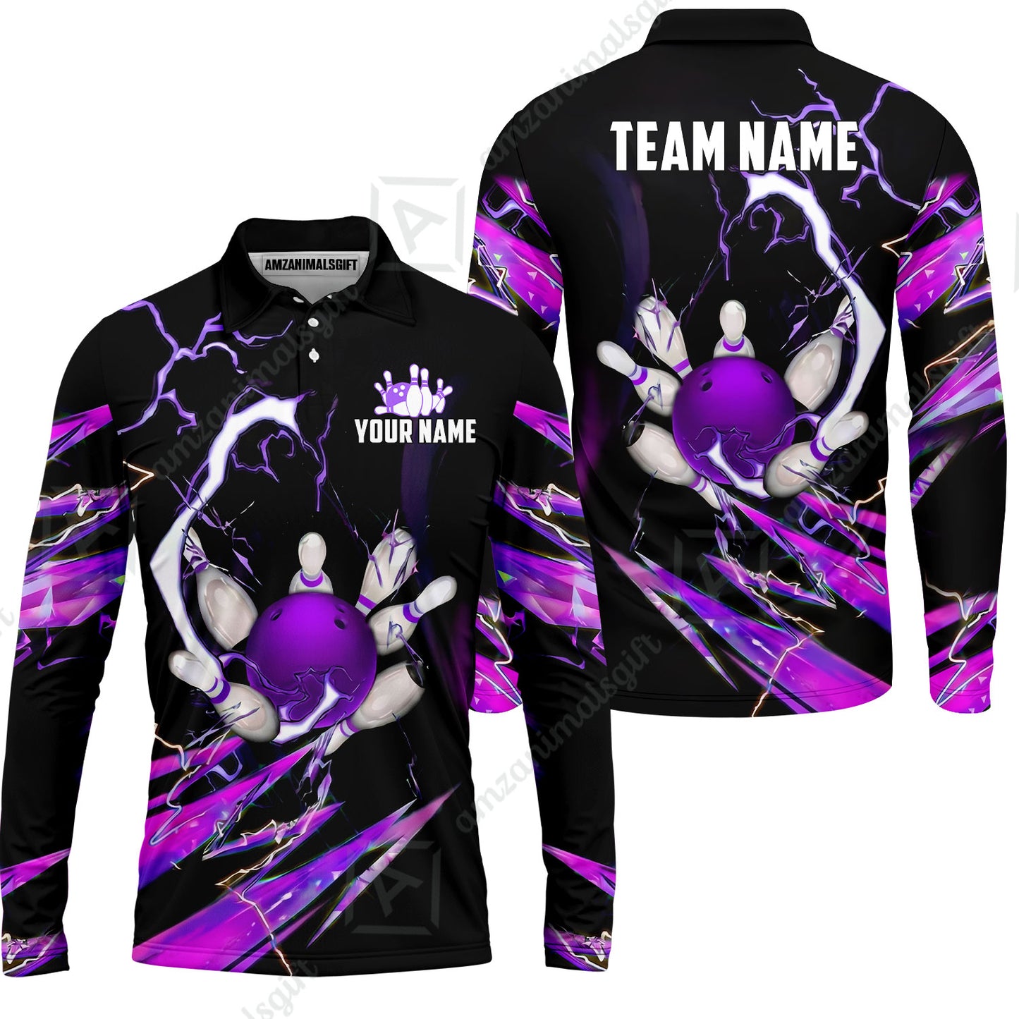 Custom Bowling Jersey Polo Shirt, Electric Strike & Neon Plasma, Custom Bowling Jersey Team Shirt For Players With Name & Team Name
