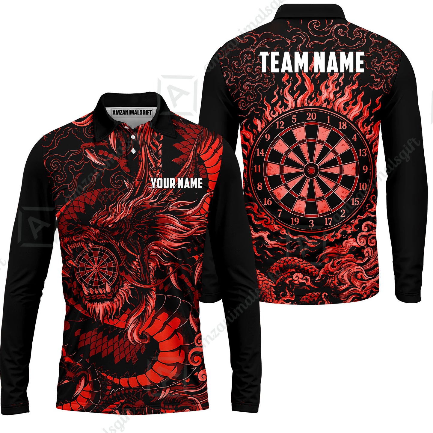 Custom Darts Jersey Polo Shirt, Dragon's Bullseye Darts, Custom Dart Jersey Team Shirt For Players With Name & Team Name