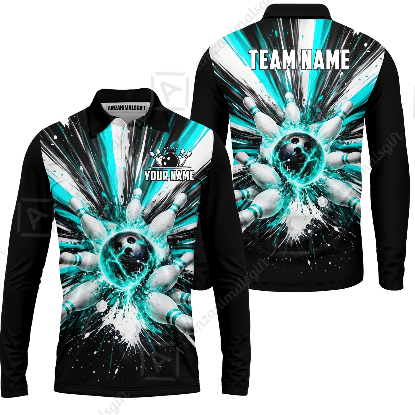 Custom Bowling Jersey Polo Shirt, Electric Burst Explosion, Custom Bowling Jersey Team Shirt For Players With Name and Team Name