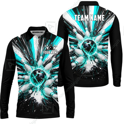 Custom Bowling Jersey Polo Shirt, Electric Burst Explosion, Custom Bowling Jersey Team Shirt For Players With Name and Team Name