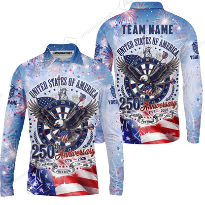 Custom Bowling Jersey Polo Shirt, 250 Years Anniversary USA, Personalize Name and Team Name