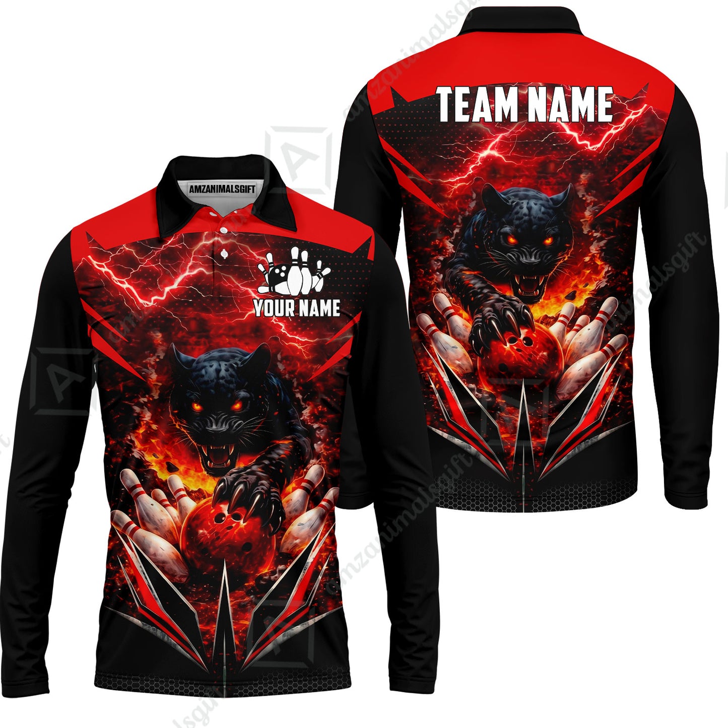 Custom Bowling Jersey Polo Shirt, Electric Panther Bowling, Personalized Name & Team Name