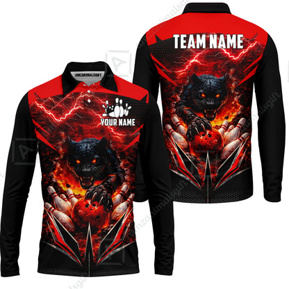 Custom Bowling Jersey Polo Shirt, Electric Panther Bowling, Personalized Name & Team Name