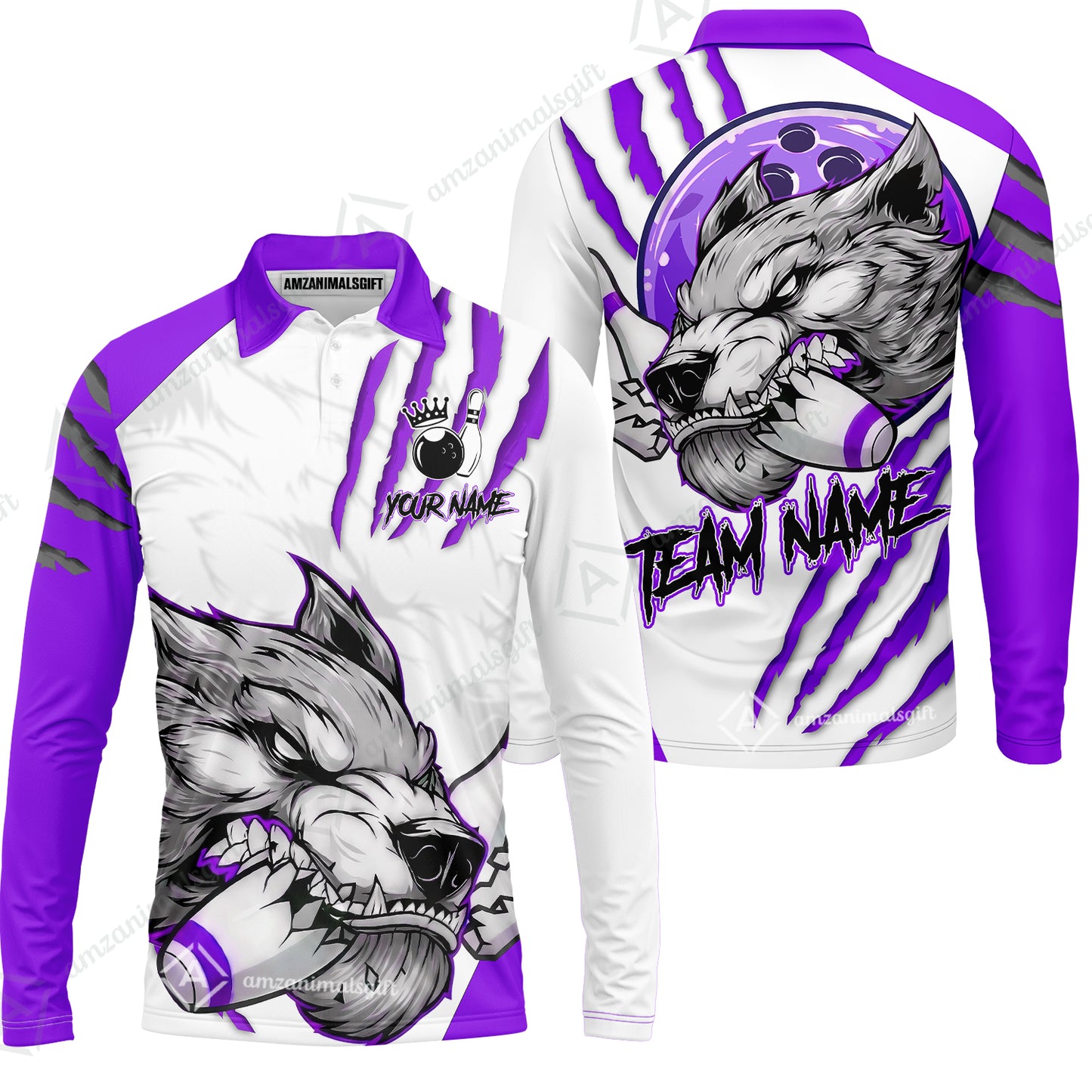 Customized Bowling Jerseys, Fierce Wolf Artwork Scratch, Uniform Bowling - Personalized Name And Team Name