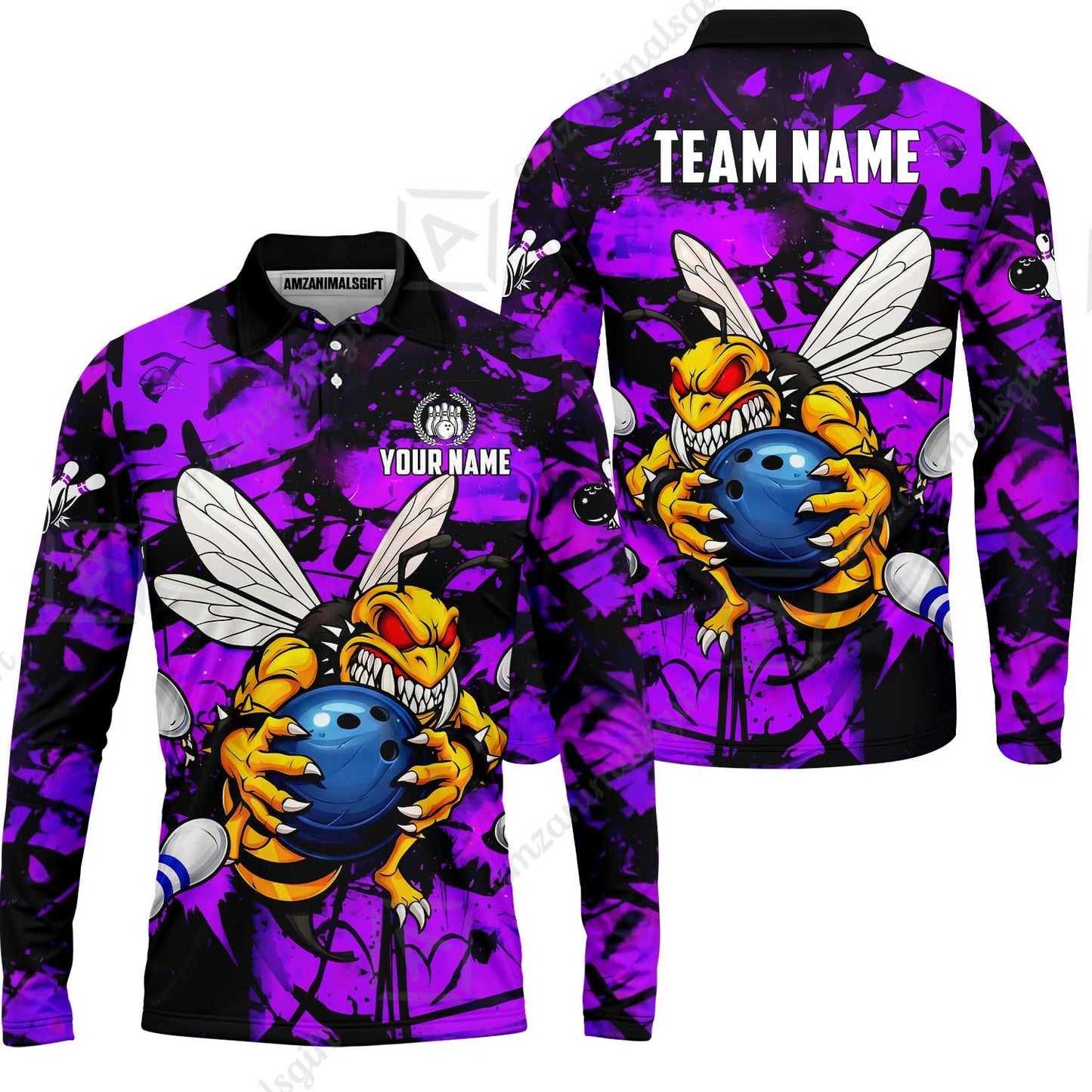 Custom Bowling Jersey Polo Shirt, The Wild Wasp Strike, Custom Bowling Jersey Team Shirt For Players With Name & Team Name