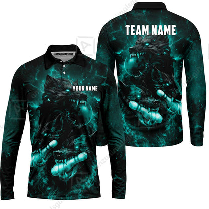 Custom Bowling Jersey Polo Shirt, Dark Fantasy Hellfire Werewolf, Custom Bowling Jersey Team Shirt For Players With Name & Team Name