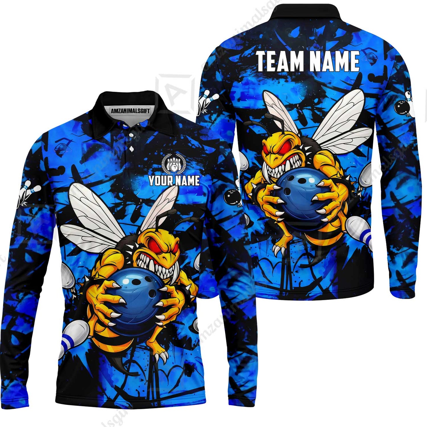 Custom Bowling Jersey Polo Shirt, The Wild Wasp Strike, Custom Bowling Jersey Team Shirt For Players With Name & Team Name