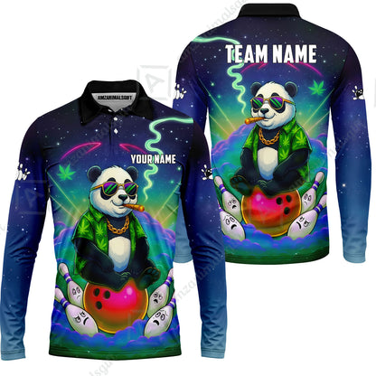 Custom Bowling Jersey Polo Shirt, Chill Panda & Cosmic Vibe, Custom Bowling Jersey Team Shirt For Players With Name & Team Name