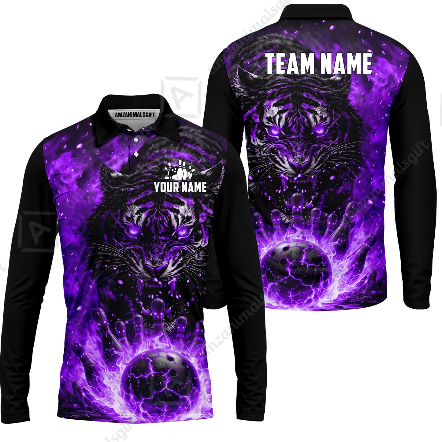 Custom Bowling Jersey Polo Shirt, Cursed Phantom Tiger, Custom Bowling Jersey Team Shirt For Players With Name & Team Name