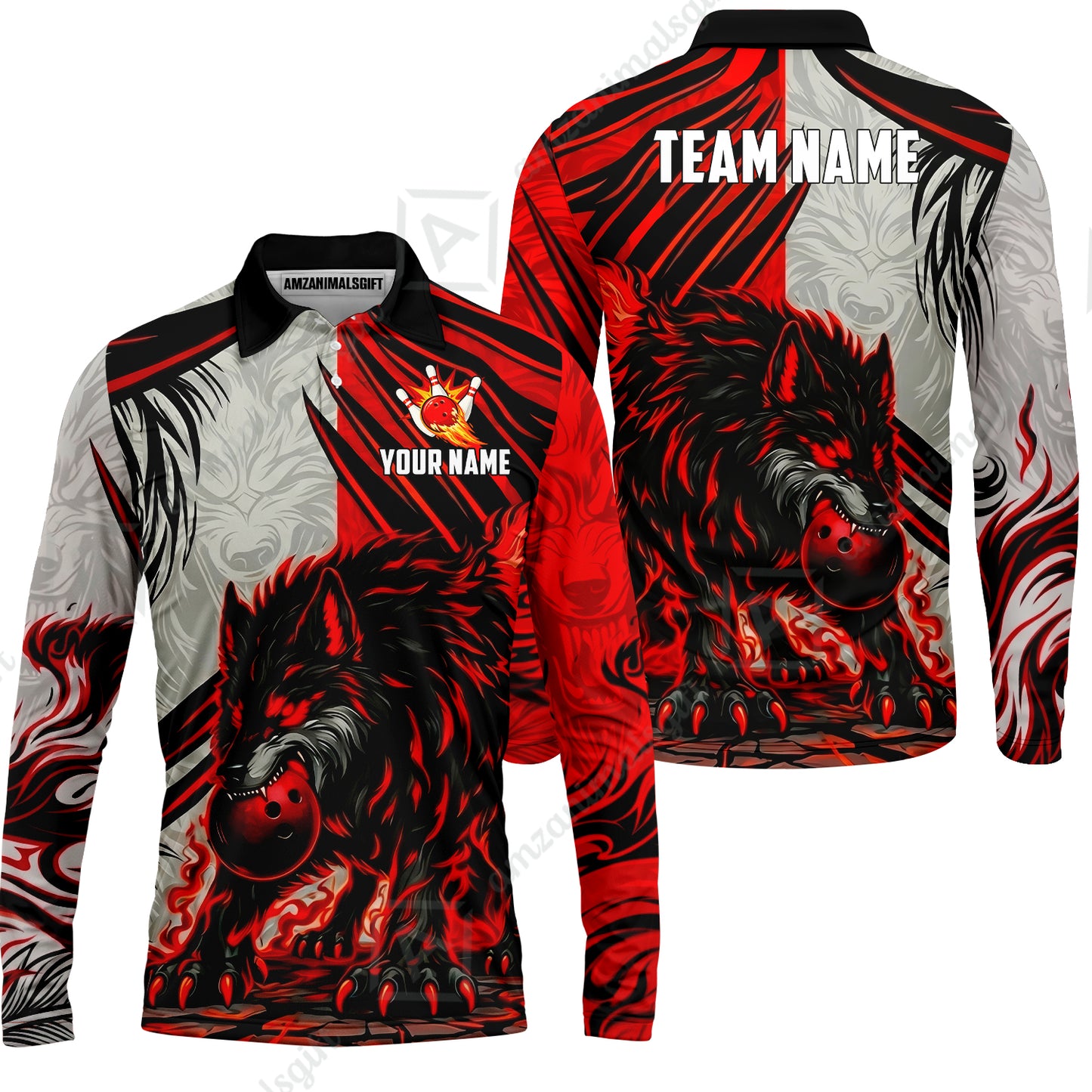 Custom Bowling Jersey Polo Shirt, Lone Wolf Strike & Emerald Frost, Custom Bowling Jersey Team Shirt For Players With Name & Team Name