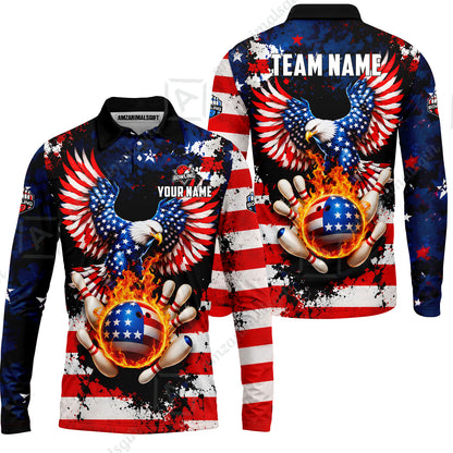 Customized USA Bald Eagle Fire Ball Bowling Jersey, Custom Name And Team Name For Bowlers