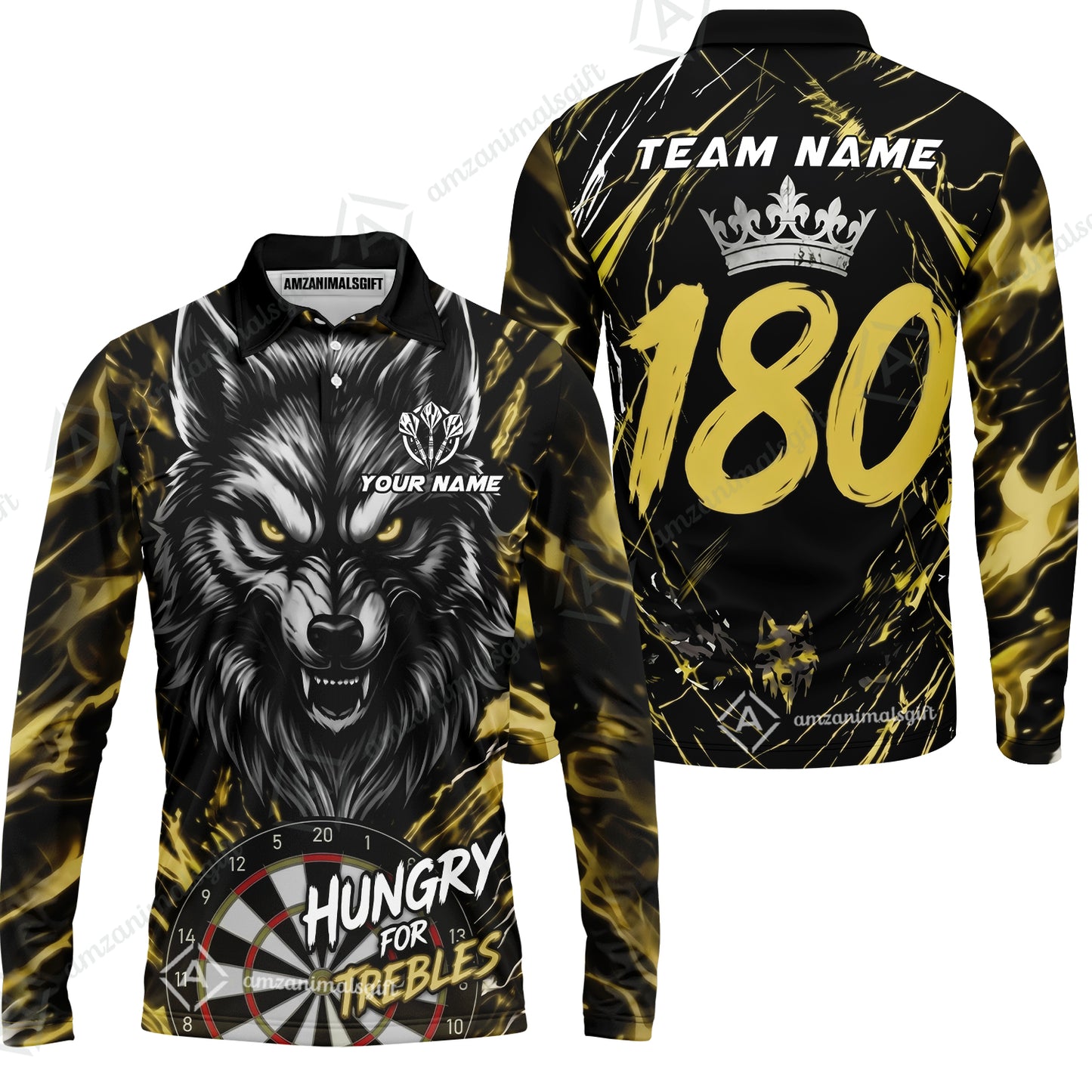 Custom Darts Jersey Polo Shirt, Wolf 180, Custom Dart Jersey Team Shirt For Players With Name & Team Name