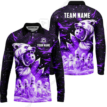 Custom Bowling Jersey Polo Shirt, Arctic Bear & Crystal Galaxy, Custom Bowling Jersey Team Shirt For Players With Name & Team Name