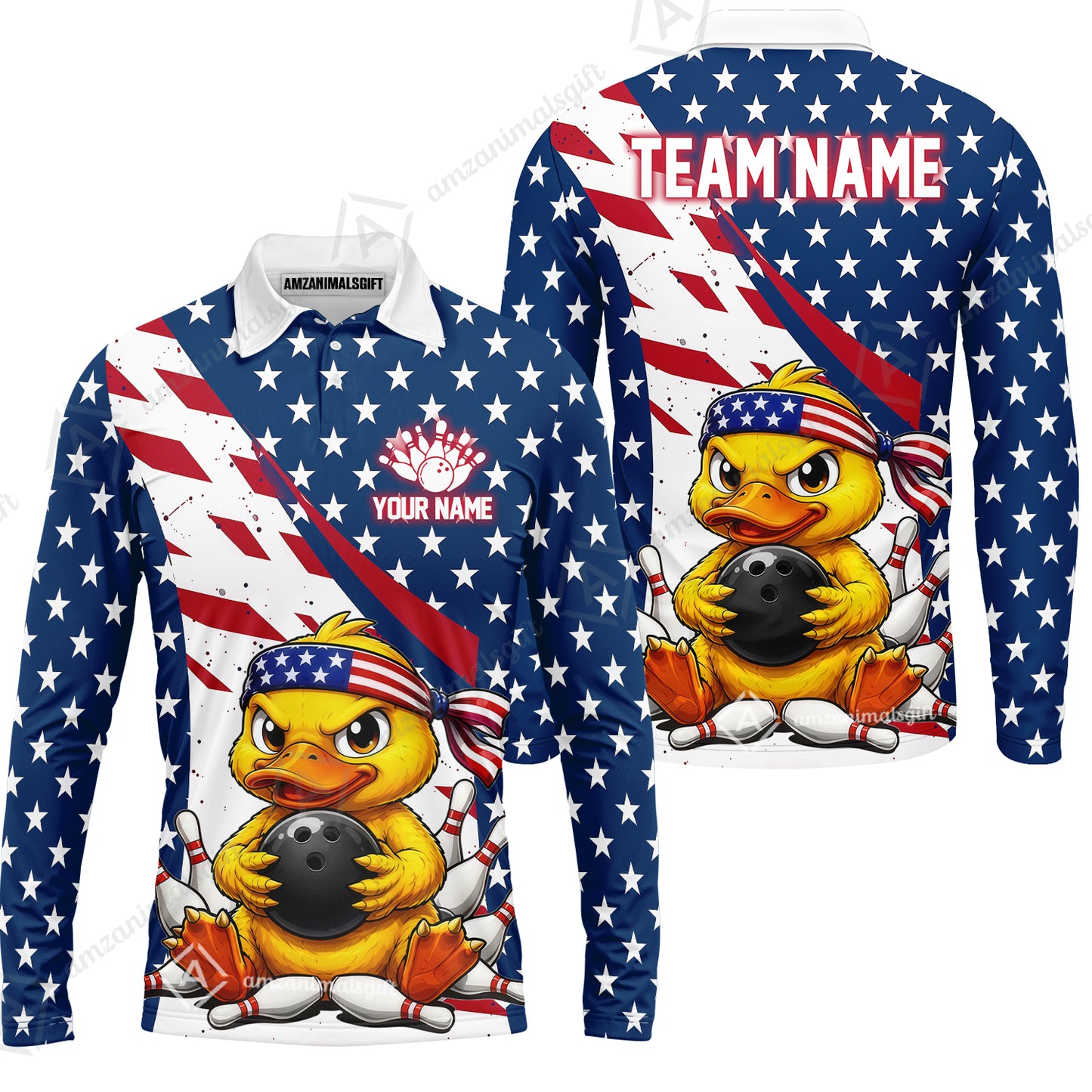Custom Bowling Jersey Polo Shirt, Bowling US Duck, Personalize Name and Team Name