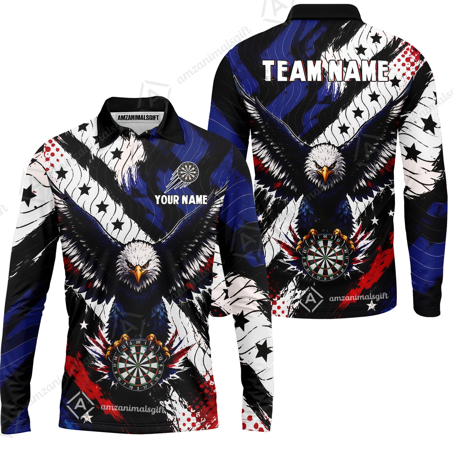 Custom Dart Jersey Team Shirt For Players, American Flag and Eagle Hold Board, Personalize Name and Team Name