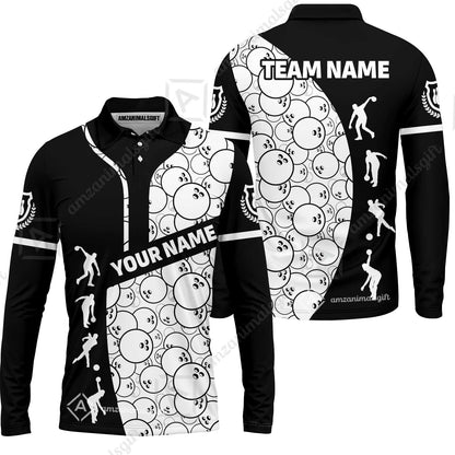 Custom Bowling Team Jerseys Polo Shirts, Bowling Pattern uniforms Ball & Pins Personalized Bowling Name And Team Name