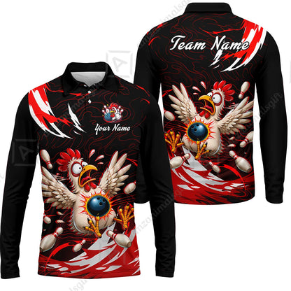 Customized Bowling Shirt, Crazy Chicken, Personalized Polo Shirt For Players With Name & Team Name