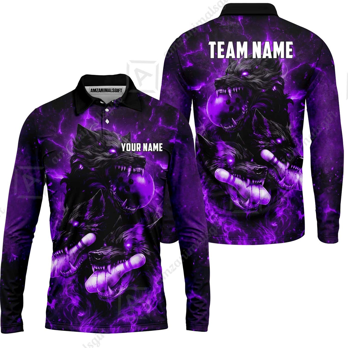 Custom Bowling Jersey Polo Shirt, Dark Fantasy Hellfire Werewolf, Custom Bowling Jersey Team Shirt For Players With Name & Team Name