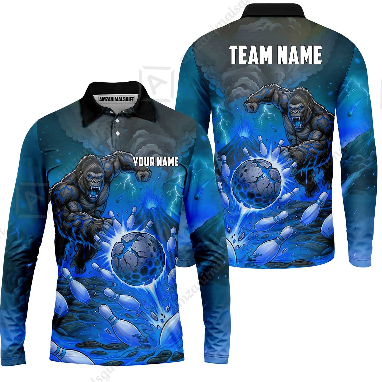 Custom Bowling Jersey Polo Shirt, Fierce Gorilla Strike Bowling, Custom Bowling Jersey Team Shirt For Players With Name & Team Name