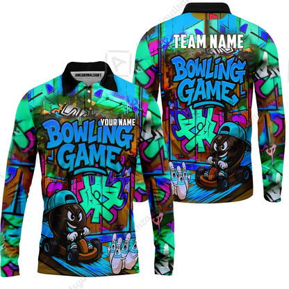 Custom Bowling Jersey Polo Shirt, Street Graffiti Go Kart Ball, Custom Bowling Jersey Team Shirt For Players With Name and Team Name
