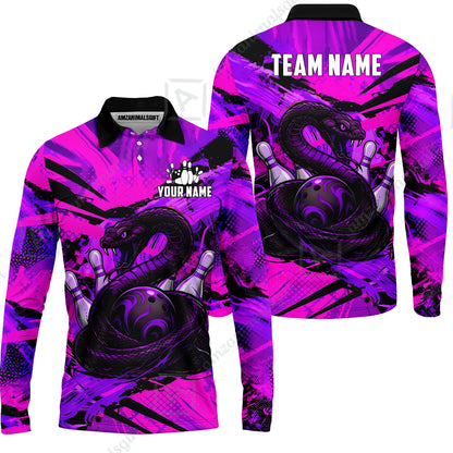 Custom Bowling Jersey Polo Shirt, Viper Venom Strike & Cyberpunk Splash, Custom Bowling Jersey Team Shirt For Players With Name & Team Name
