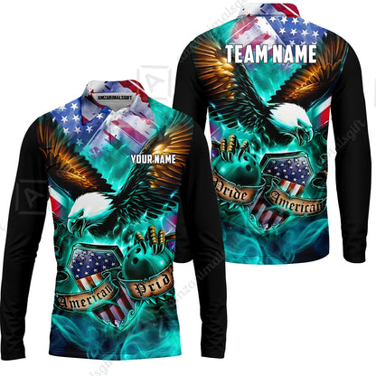 Custom Bowling Jersey Polo Shirt, American Pride Eagle, Personalized Name & Team Name