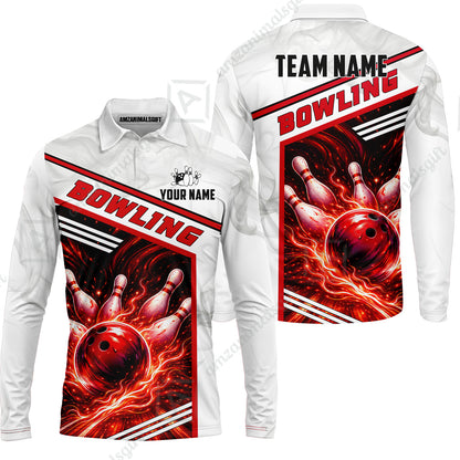 Custom Bowling Jersey Polo Shirt, Retro Racing & Fire Strike, Custom Bowling Jersey Team Shirt For Players With Name & Team Name