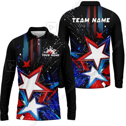 Custom Abstract Patriotic Bowling Jersey Polo Shirt, Custom Abstract Patriotic Bowling Jersey Team Shirt For Players With Name & Team Name