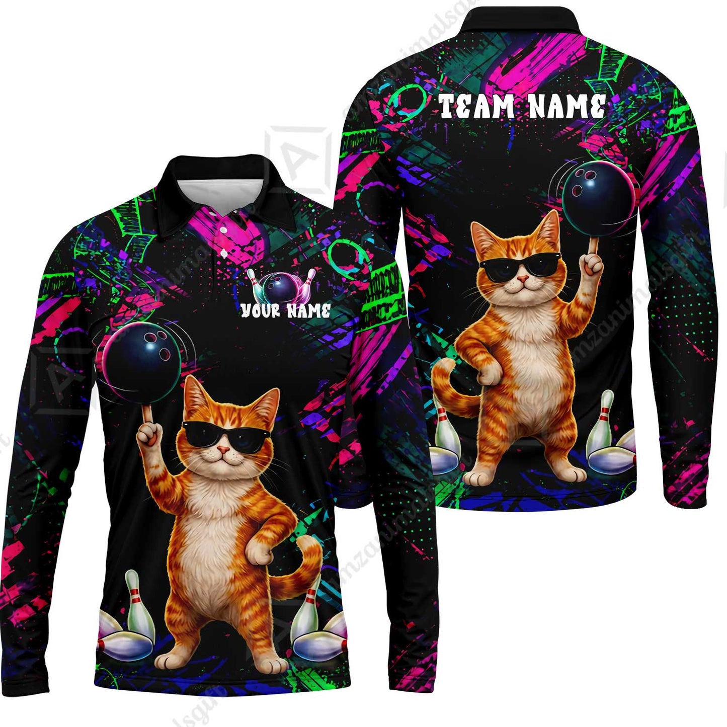 Custom Bowling Jersey Polo Shirt, Cool Cat Roller, Custom Bowling Jersey Team Shirt For Players With Name and Team Name
