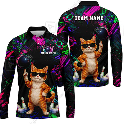Custom Bowling Jersey Polo Shirt, Cool Cat Roller, Custom Bowling Jersey Team Shirt For Players With Name and Team Name