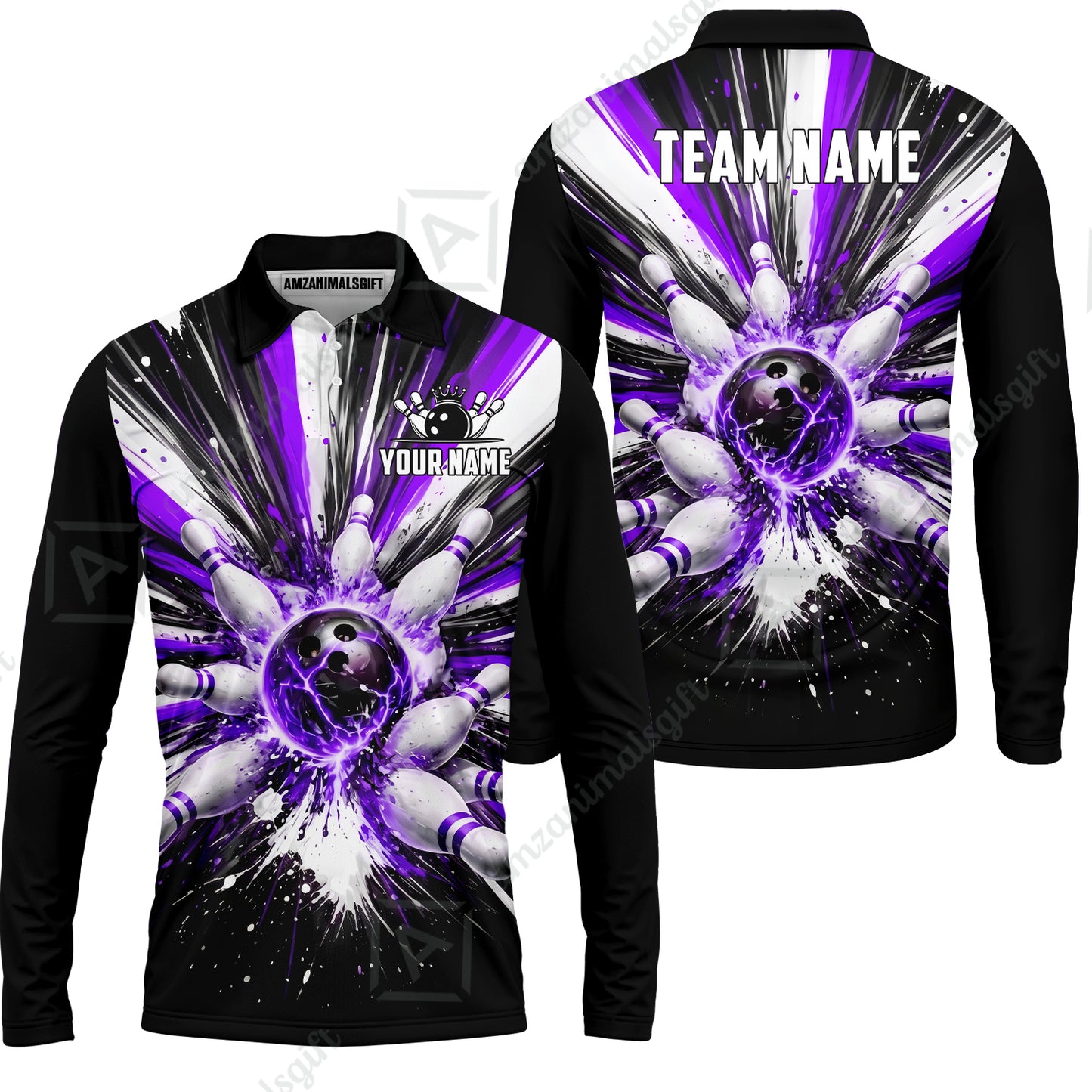 Custom Bowling Jersey Polo Shirt, Electric Burst Explosion, Custom Bowling Jersey Team Shirt For Players With Name and Team Name