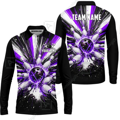 Custom Bowling Jersey Polo Shirt, Electric Burst Explosion, Custom Bowling Jersey Team Shirt For Players With Name and Team Name