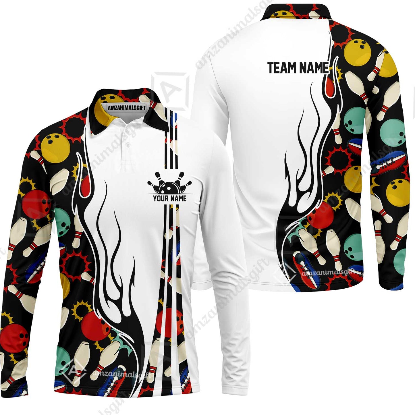 Custom Bowling Team Jerseys Polo Shirts, Custom Multi Color Icon Bowling Uniforms Jerseys, Personalized Name And Team Name