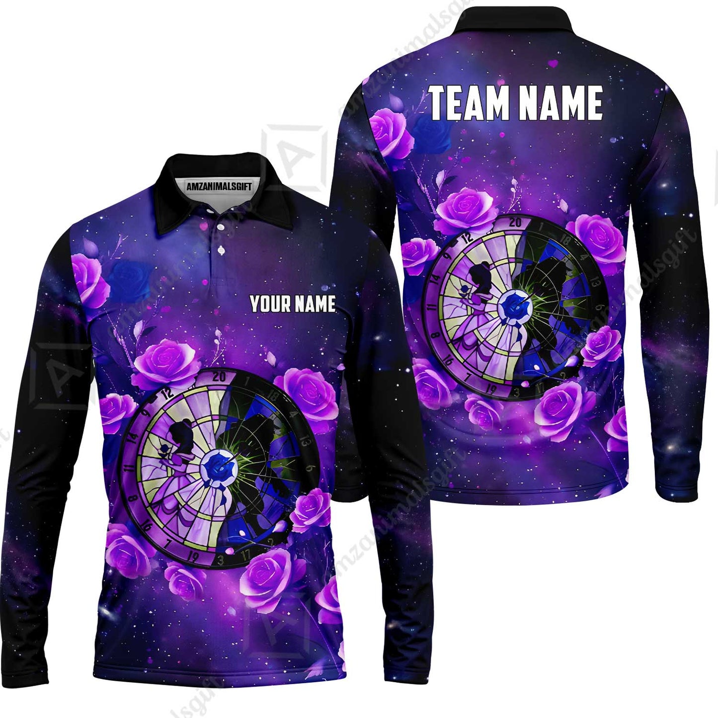 Custom Darts Team Jersey, Personalized Galaxy Flowers Darts Polo Shirt For Players With Name & Team Name