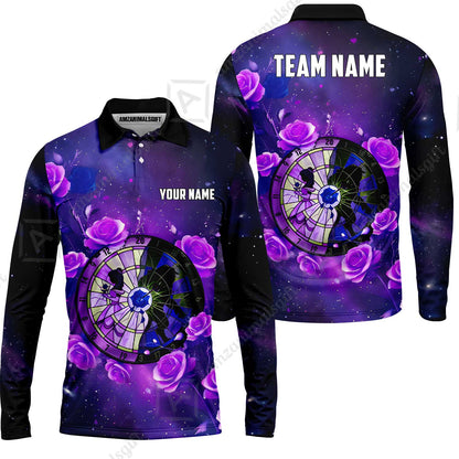 Custom Darts Team Jersey, Personalized Galaxy Flowers Darts Polo Shirt For Players With Name & Team Name