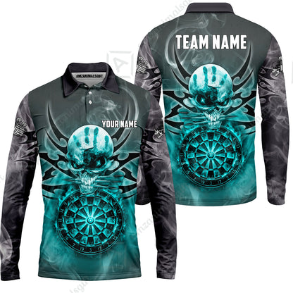 Custom Darts Jersey Polo Shirt, Glowing Fire Skull Tribal, Custom Dart Jersey Team Shirt For Players With Name & Team Name