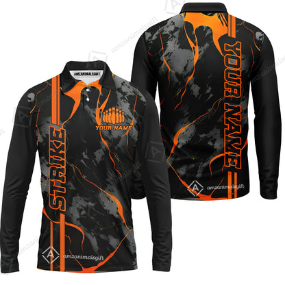 Custom Orange Strike, Bowling Shirts Men Polo Orange Camo, Bowling Team Jerseys