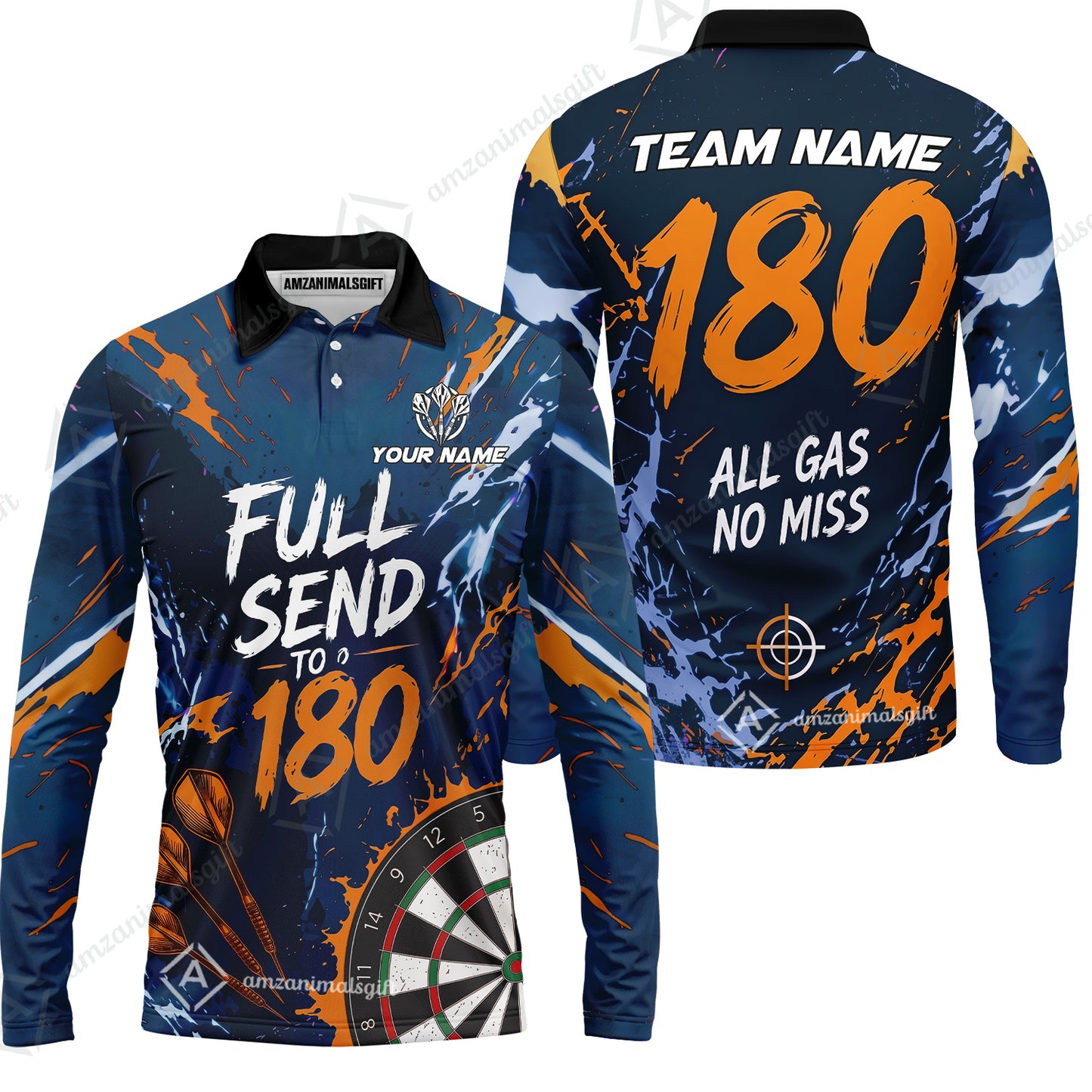 Customized Darts Team Jersey, Full Send To 180, All Gas No Miss, Personalized Polo Shirt For Players With Name & Team Name