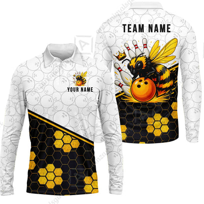 Custom Bowling Jersey Polo Shirt, Elite Golden Honeycomb Bee, Custom Bowling Jersey Team Shirt For Players With Name and Team Name