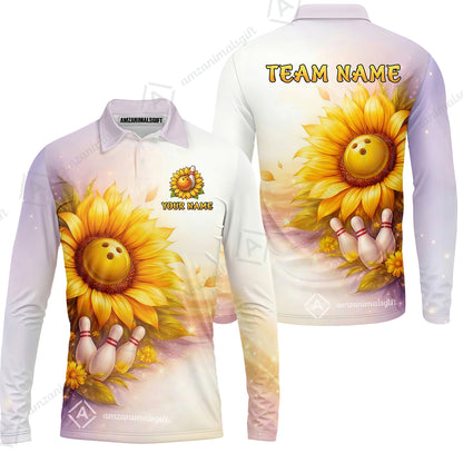 Custom Bowling Polo Shirt, Floral Sunflower Bowling Custom Bowling Polo Team Shirt For Players With Name & Team Name