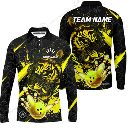 Customized Bowling Unisex Polo Shirt, Tiger Ball Striking Pins, Bowling Uniforms, Personalized Name And Team Name