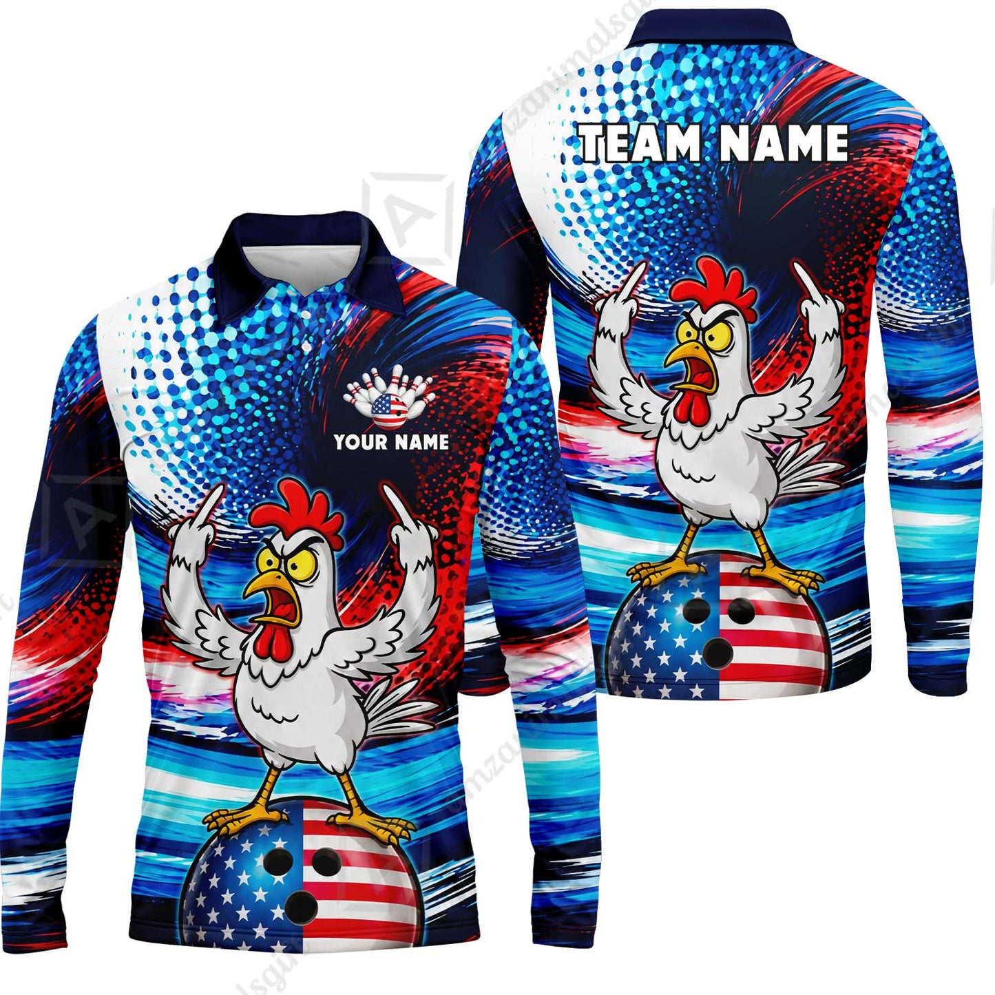 Custom Bowling Jersey Polo Shirt, Bad Chicken, Custom Bowling Jersey Team Shirt For Players With Name and Team Name