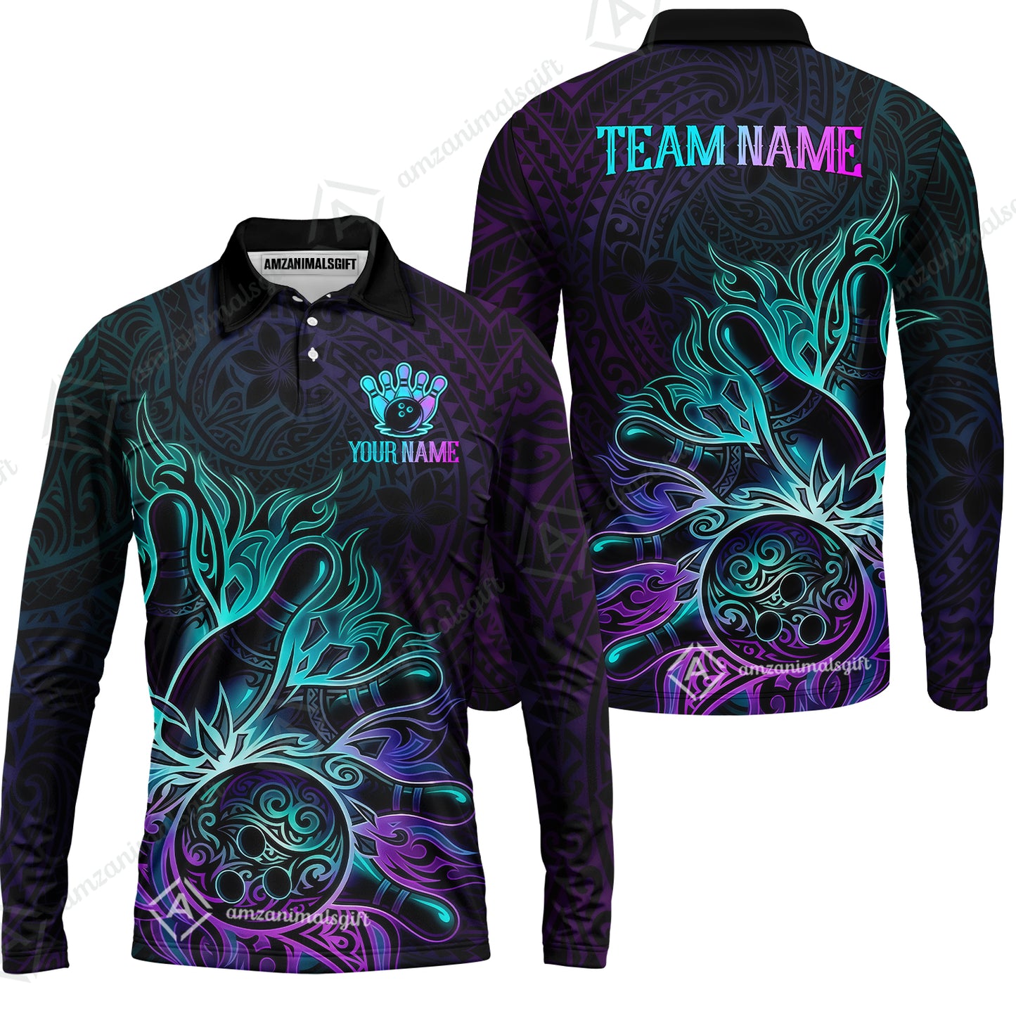 Custom Bowling Jersey Polo Shirt, Maori Tattoo Bowling, Custom Bowling Jersey Team Shirt For Players With Name & Team Name