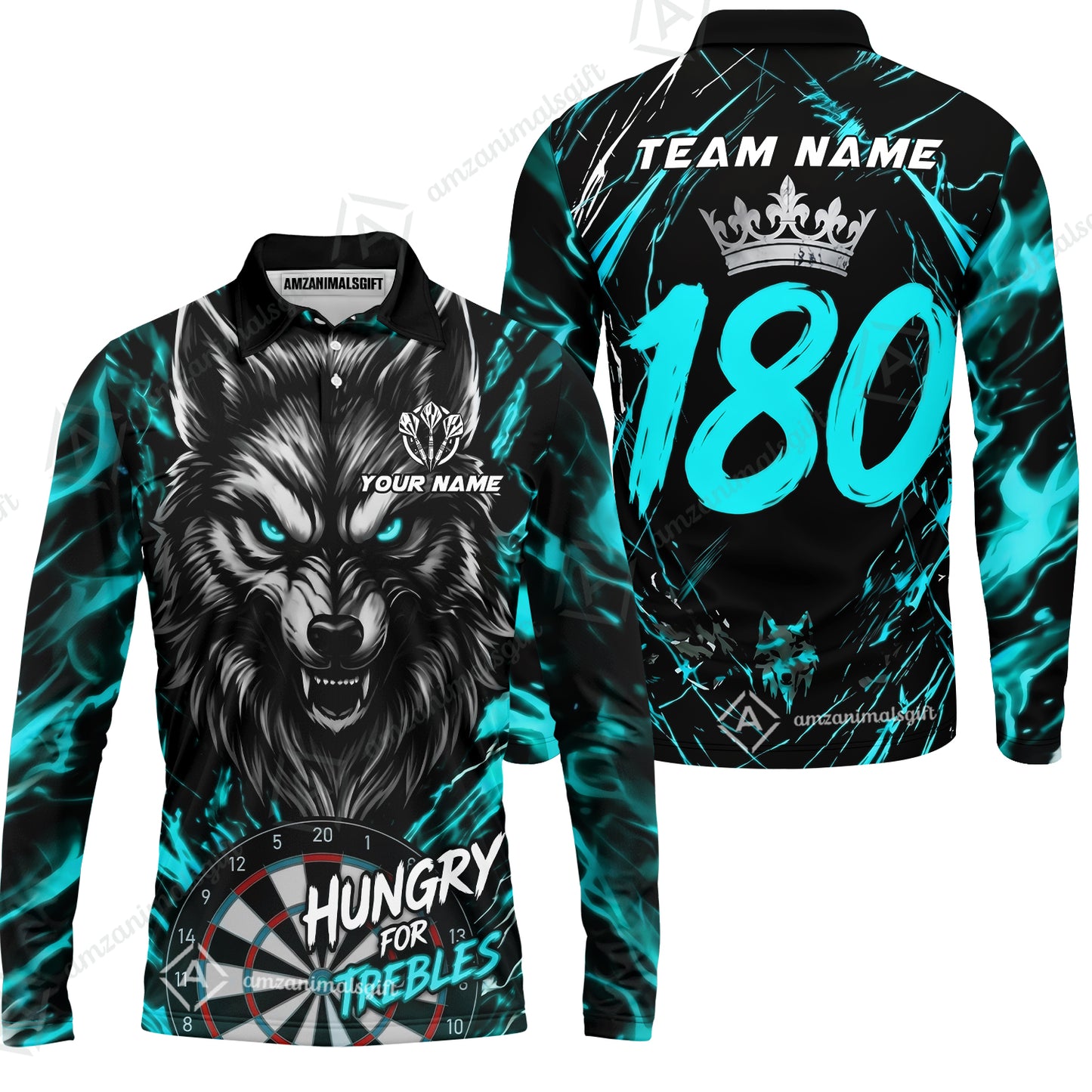 Custom Darts Jersey Polo Shirt, Wolf 180, Custom Dart Jersey Team Shirt For Players With Name & Team Name