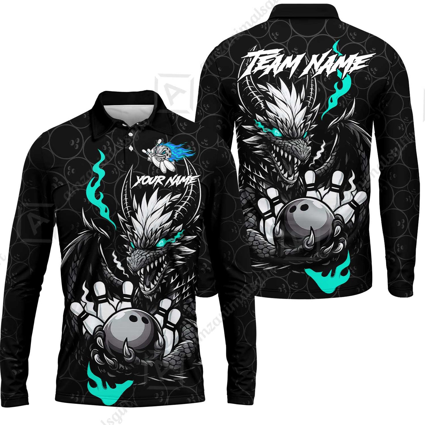 Custom Badass Dragon Bowling Jersey Polo Shirt, Custom Badass Dragon Bowling Team Shirt For Players With Name & Team Name