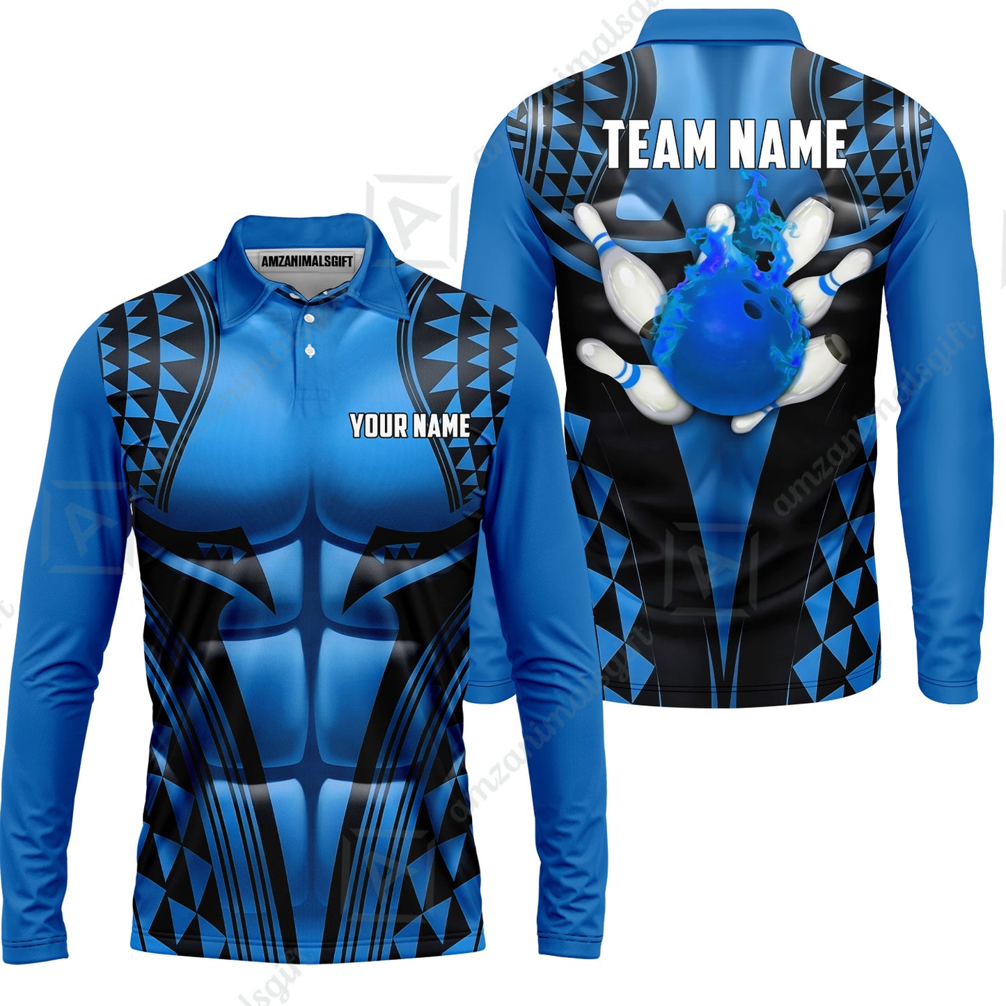Custom Bowling Jersey Polo Shirt, Polynesian Strike, Custom Bowling Jersey Team Shirt For Players With Name & Team Name