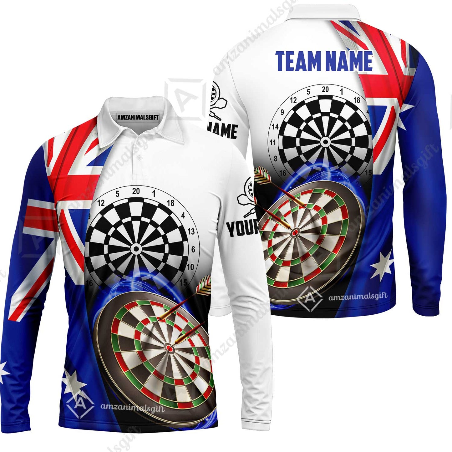 Personalized Darts Men Polo Shirt - Custom Name & Team Name Australia Flag Darts Polo Shirt For Men, Darts Team, Darts Lover